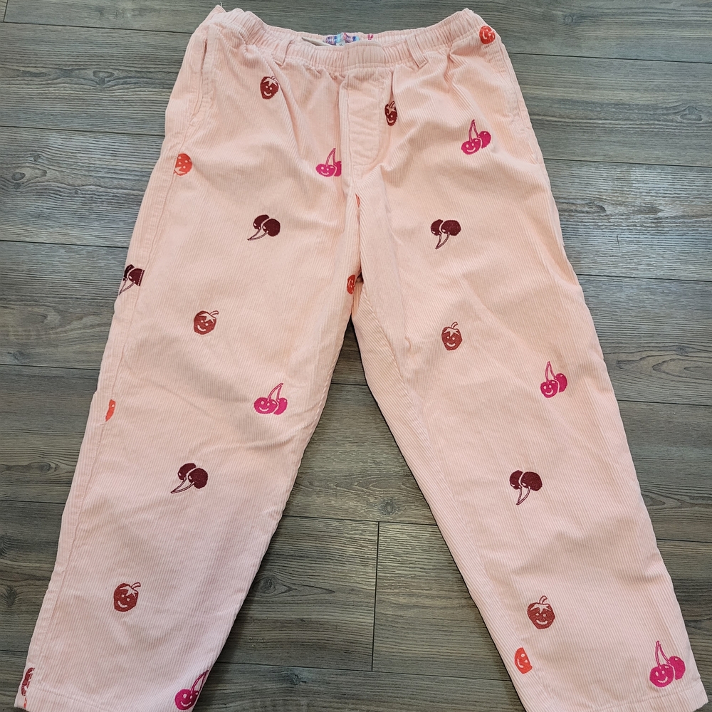 Pink Corduroy Cherry Print Pants